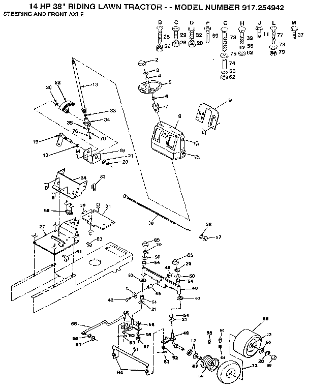 Craftsman 917254942 steering and front axle diagram