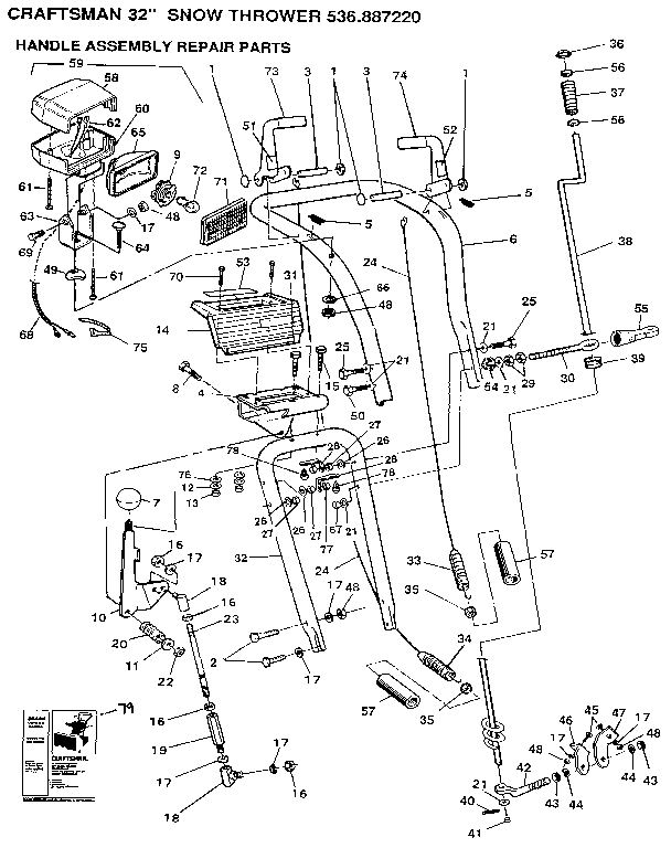 Craftsman 536887220 handle assembly repair diagram