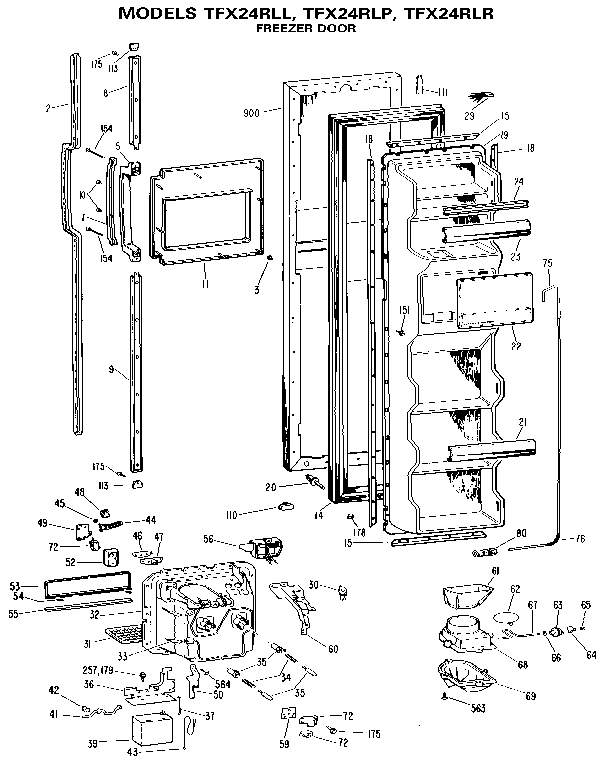 GE TFX24RLR freezer door diagram
