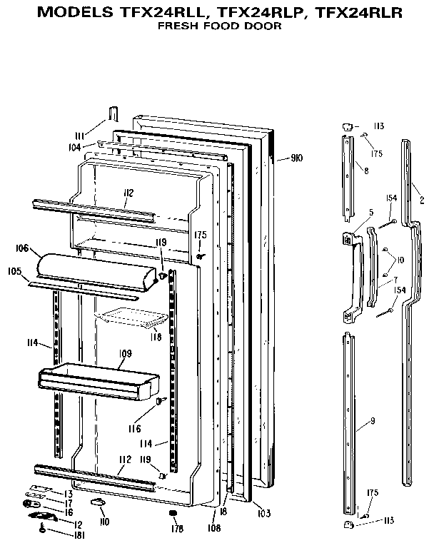 GE TFX24RLR fresh food door diagram