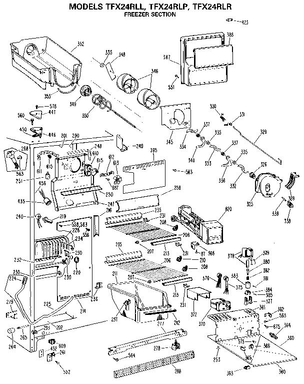 GE TFX24RLR freezer section diagram