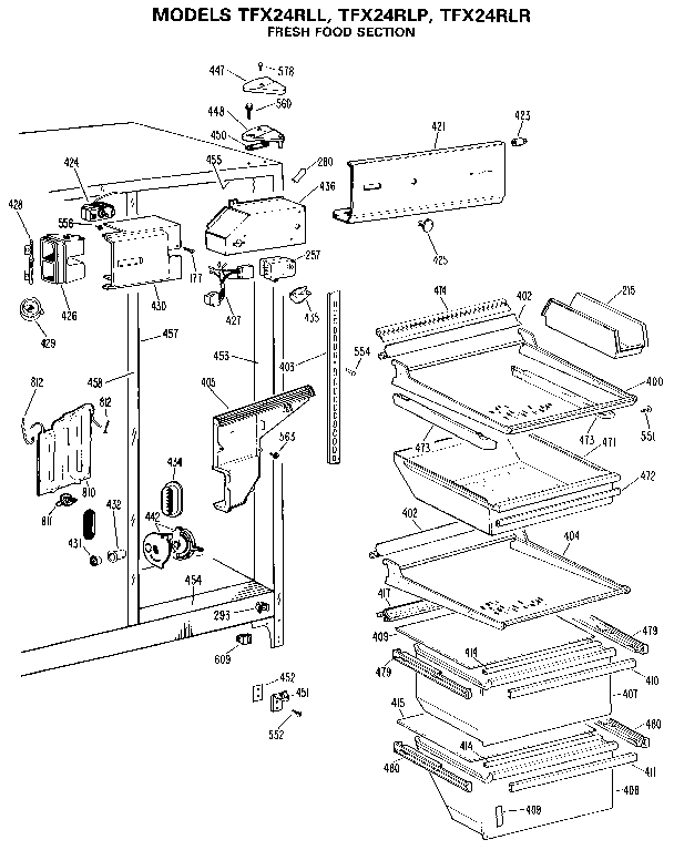 GE TFX24RLR fresh food section diagram
