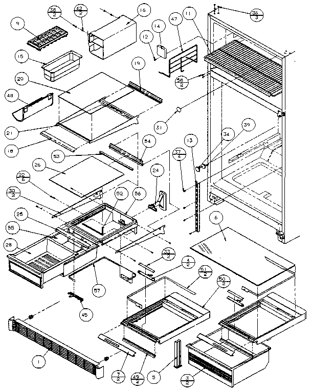 Amana 85171-P1117102W shelves and accessories diagram