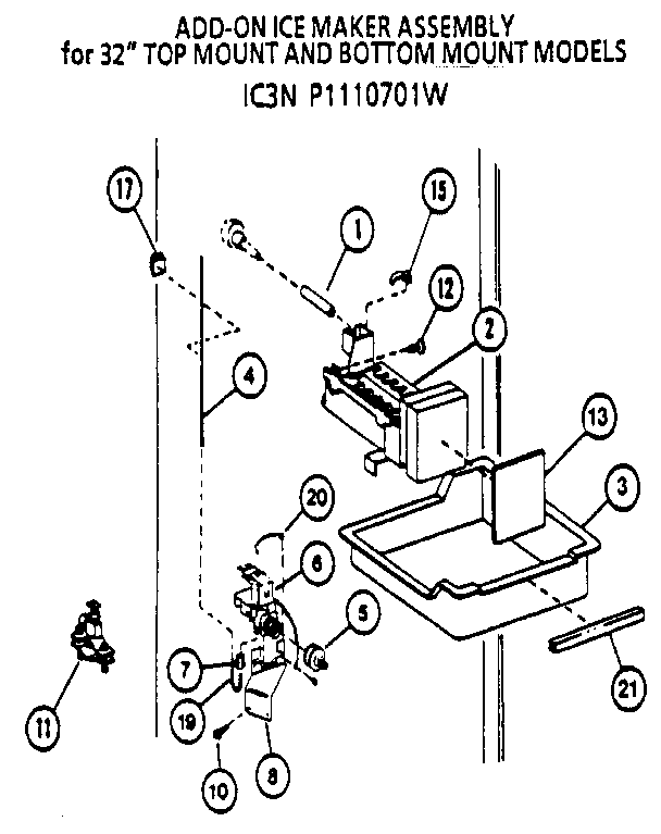 Amana 85171-P1117102W icemaker-ic3n p1110701w diagram