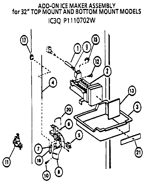 Amana 85171-P1117102W icemaker- ic3q p1110702w diagram