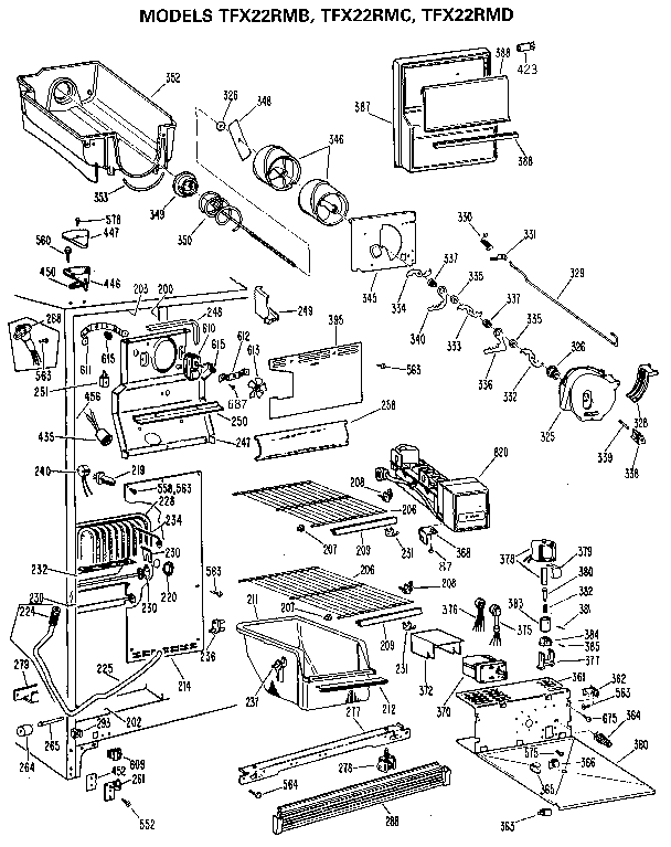 GE TFX22RMD freezer section diagram