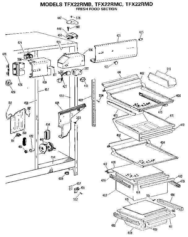 GE TFX22RMD fresh food section diagram
