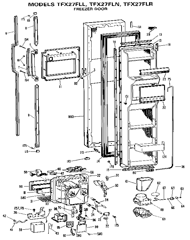 GE TFX27FLR freezer door diagram