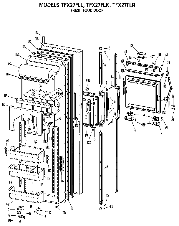 GE TFX27FLR fresh food door diagram