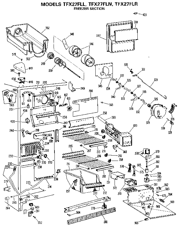 GE TFX27FLR freezer section diagram
