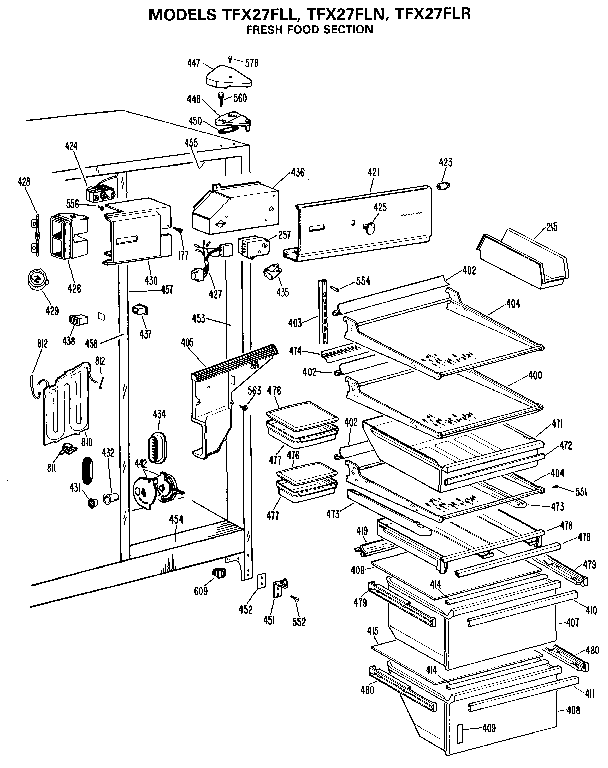 GE TFX27FLR fresh food section diagram