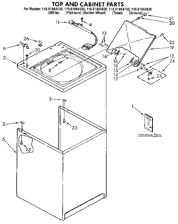 Kenmore 11081864730 top and cabinet diagram