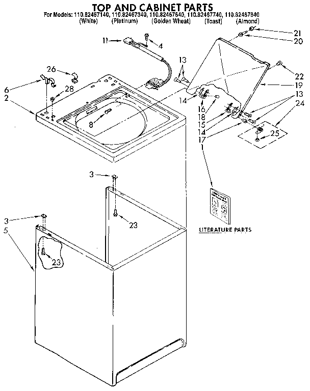 Kenmore 11082467740 top and cabinet diagram