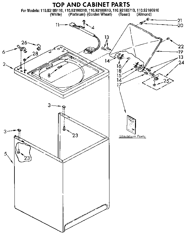 Kenmore 11092180610 top and cabinet diagram