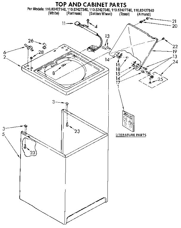 Kenmore 11082427340 top and cabinet diagram