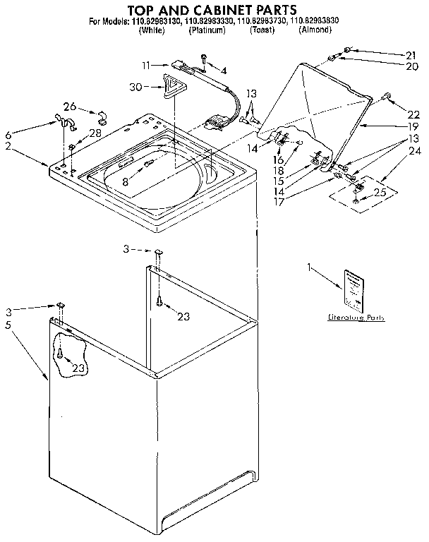 Kenmore 11082983730 top and cabinet diagram