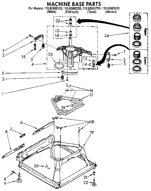 Kenmore 11082983730 machine base parts diagram