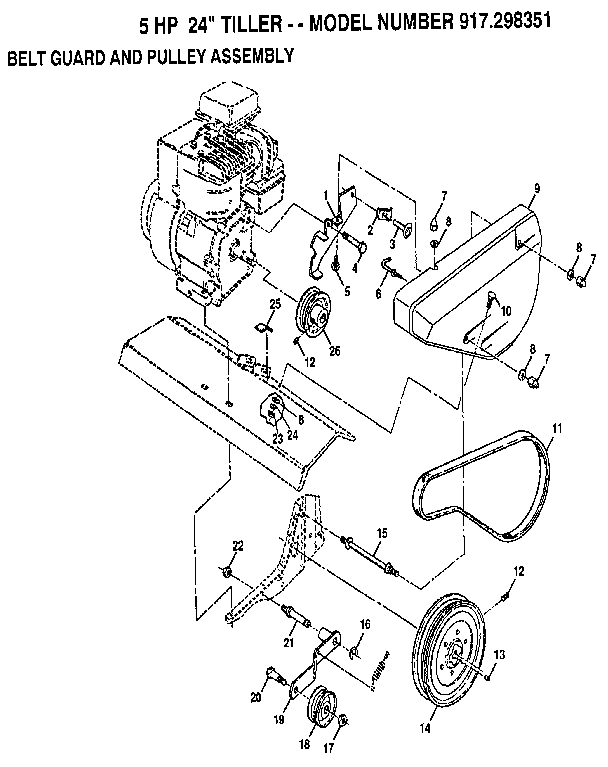 Craftsman 917298351 belt guard and pulley assembly diagram
