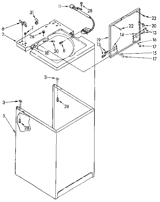 Whirlpool LA5500XTN1 top and cabinet diagram