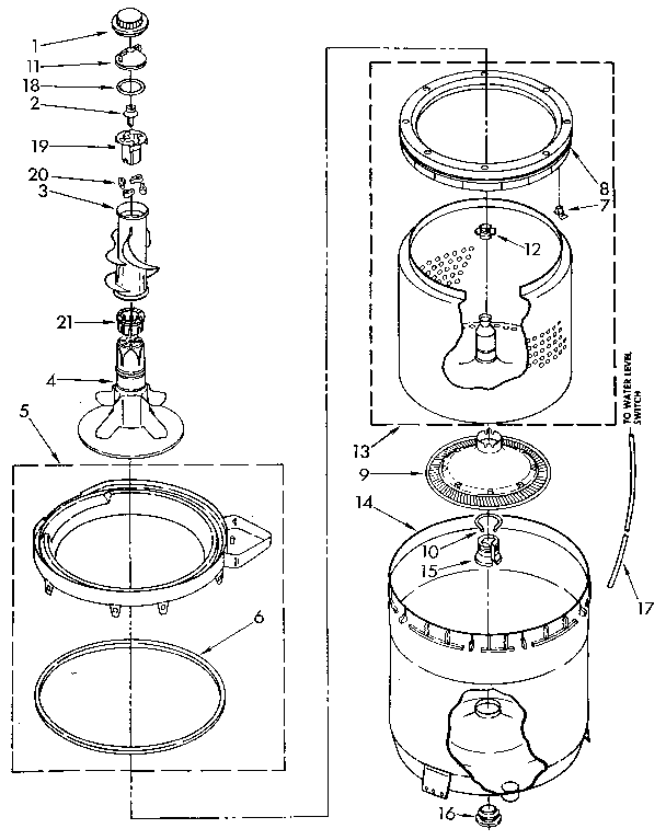 Whirlpool LA5500XTN1 agitator, basket and tub diagram