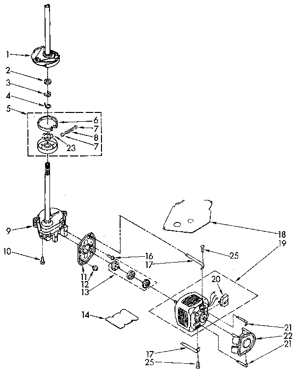 Whirlpool LA5500XTN1 brake, clutch, gearcase, motor and pump diagram