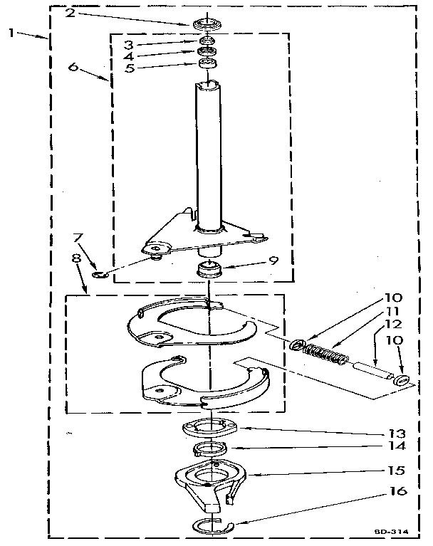 Whirlpool LA5500XTN1 brake and drive tube diagram