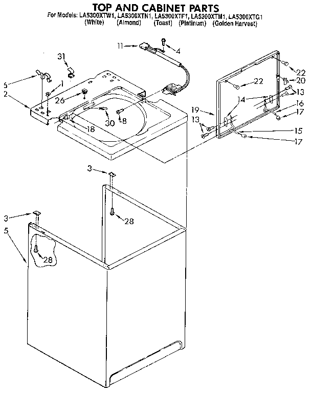 Whirlpool LA5300XTF1 top and cabinet diagram