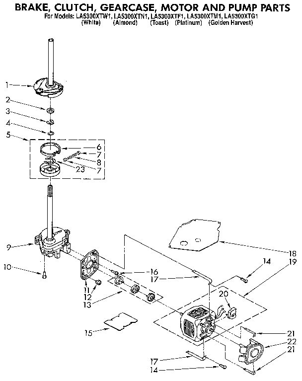 Whirlpool LA5300XTF1 gearcase,motor,pump & brake diagram