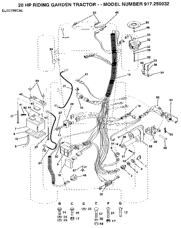 Craftsman 917250032 20 hp riding garden tractor diagram