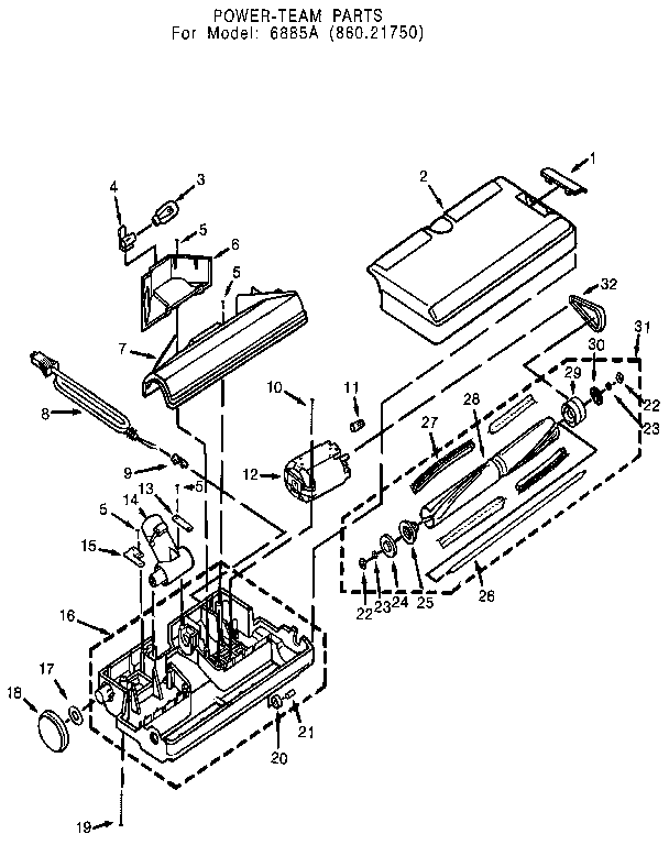 Eureka 6885A nozzle and motor assembly diagram