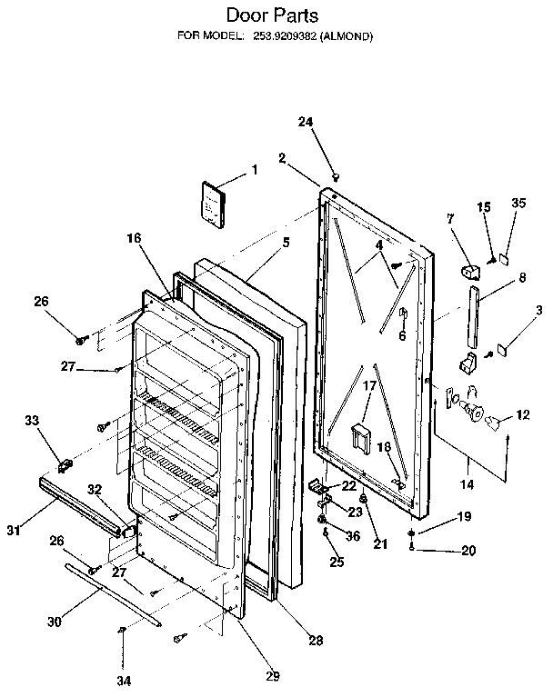 Kenmore 2539209382 door diagram