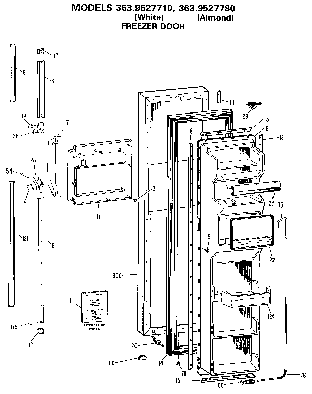 Kenmore 3639527780 freezer door diagram