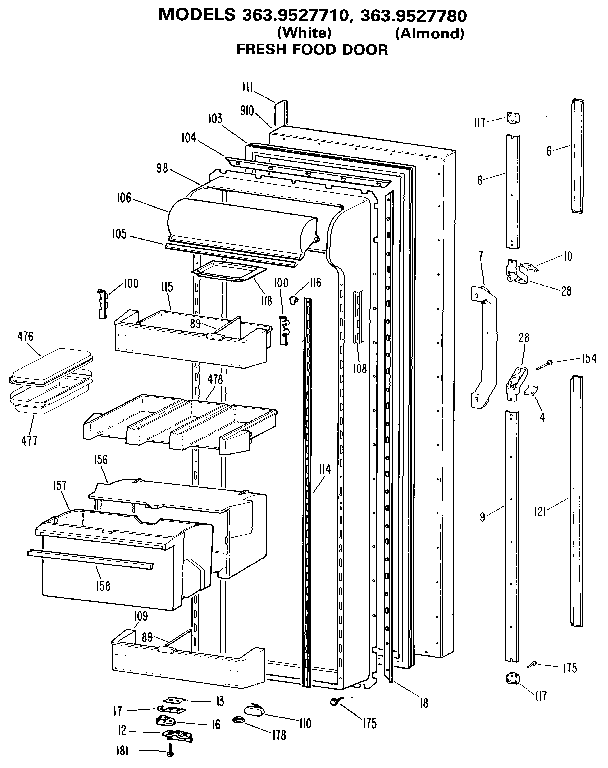 Kenmore 3639527780 fresh food door diagram
