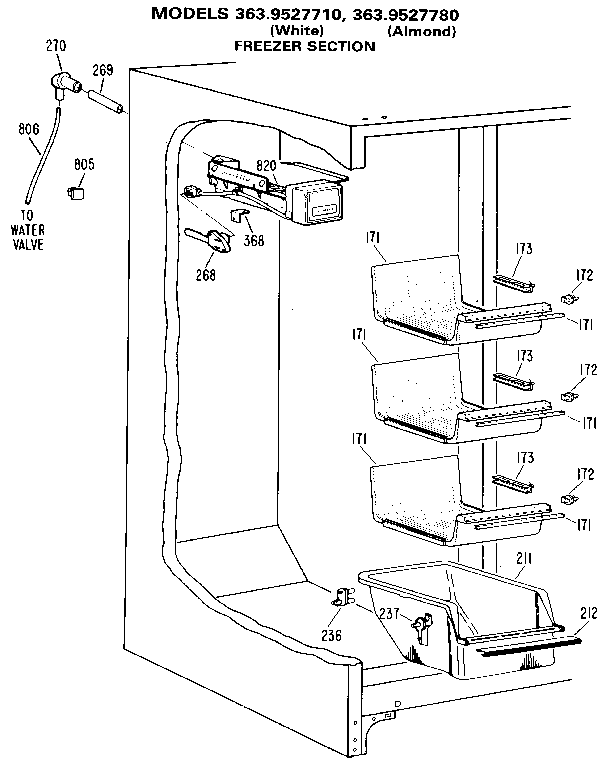 Kenmore 3639527780 freezer shelves diagram