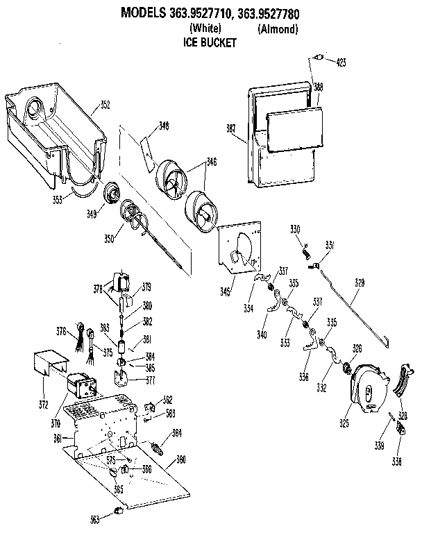 Kenmore 3639527780 ice bucket/auger diagram