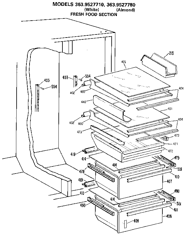 Kenmore 3639527780 fresh food shelves diagram