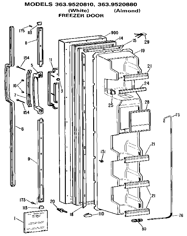 Kenmore 3639520880 freezer door diagram