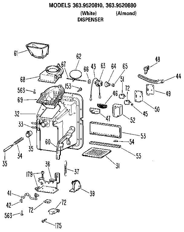 Kenmore 3639520880 dispenser diagram