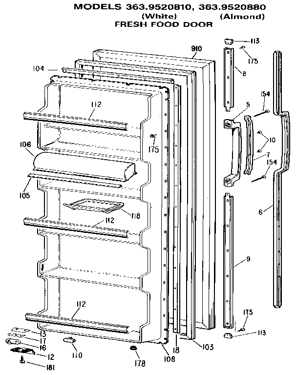 Kenmore 3639520880 fresh food door diagram