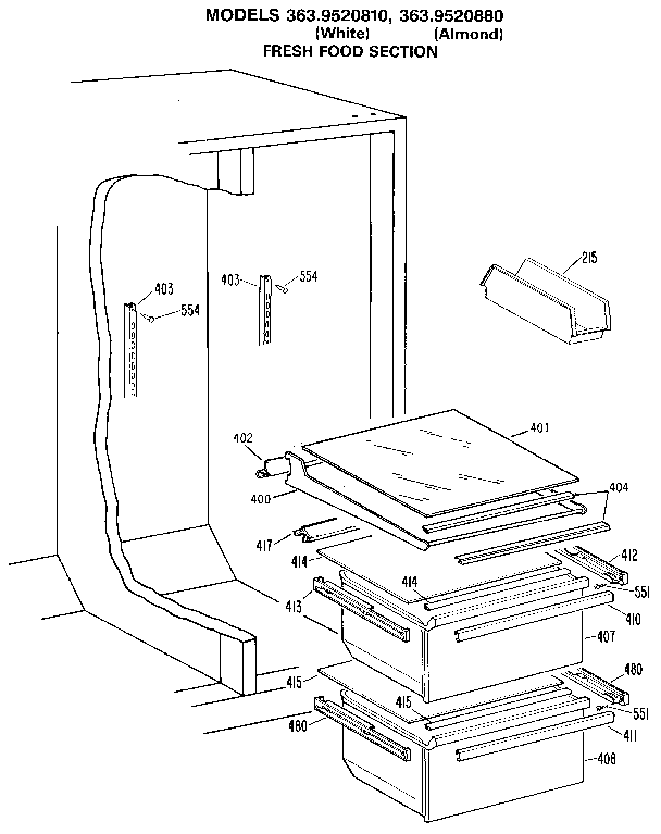 Kenmore 3639520880 fresh food section diagram
