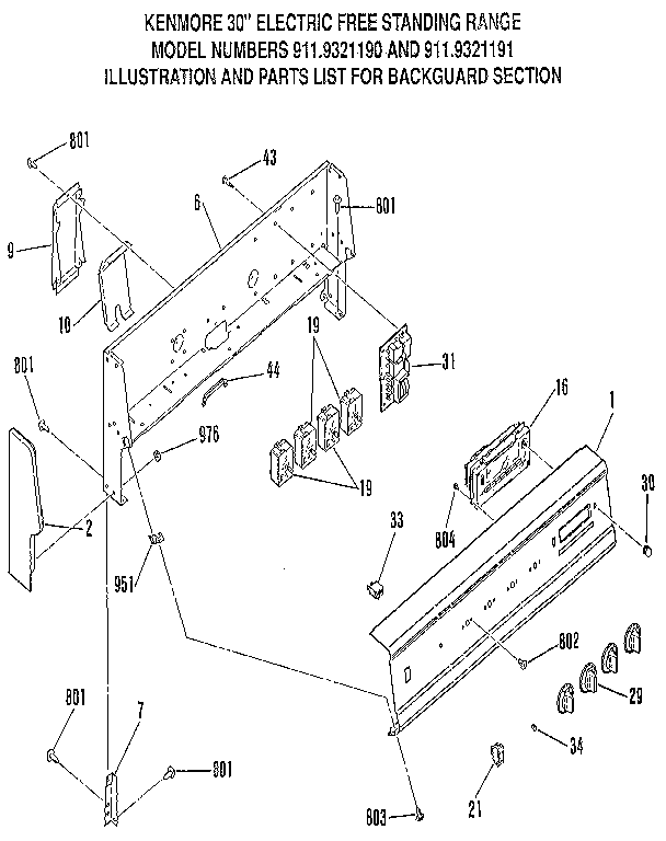 Kenmore 9119321190 backguard section diagram
