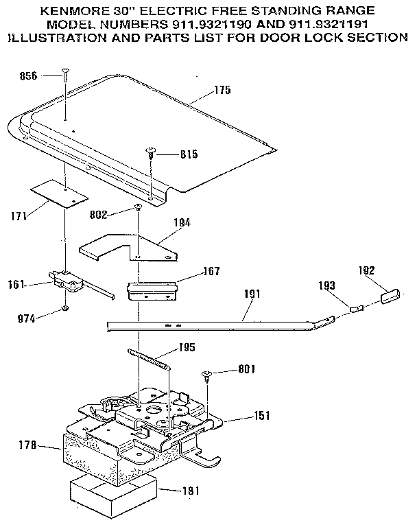Kenmore 9119321190 door lock section diagram