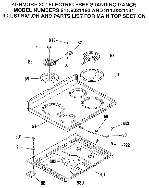 Kenmore 9119321190 main top section diagram