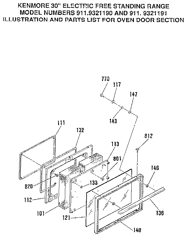 Kenmore 9119321190 oven door section diagram