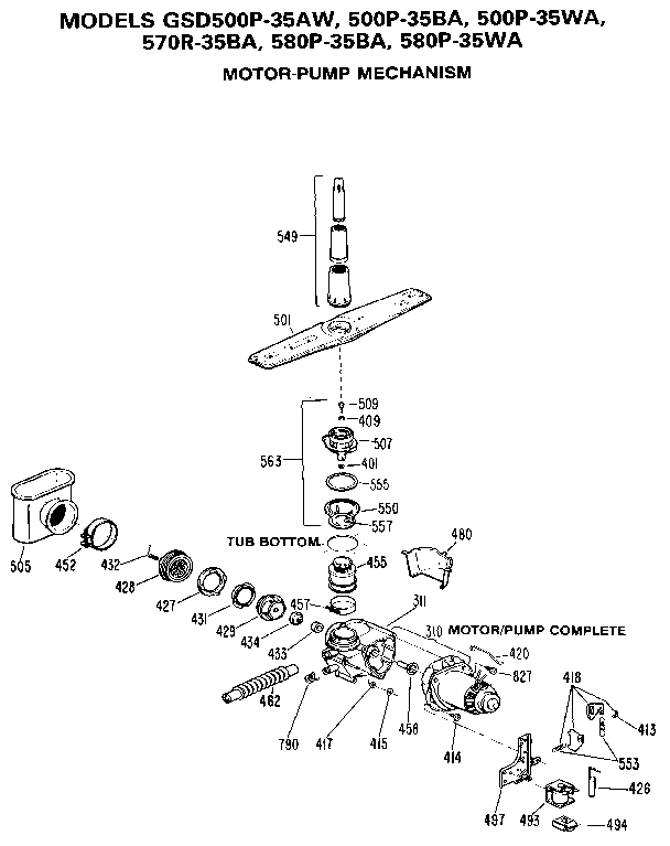 GE GSD570R-35BA motor-pump assembly diagram