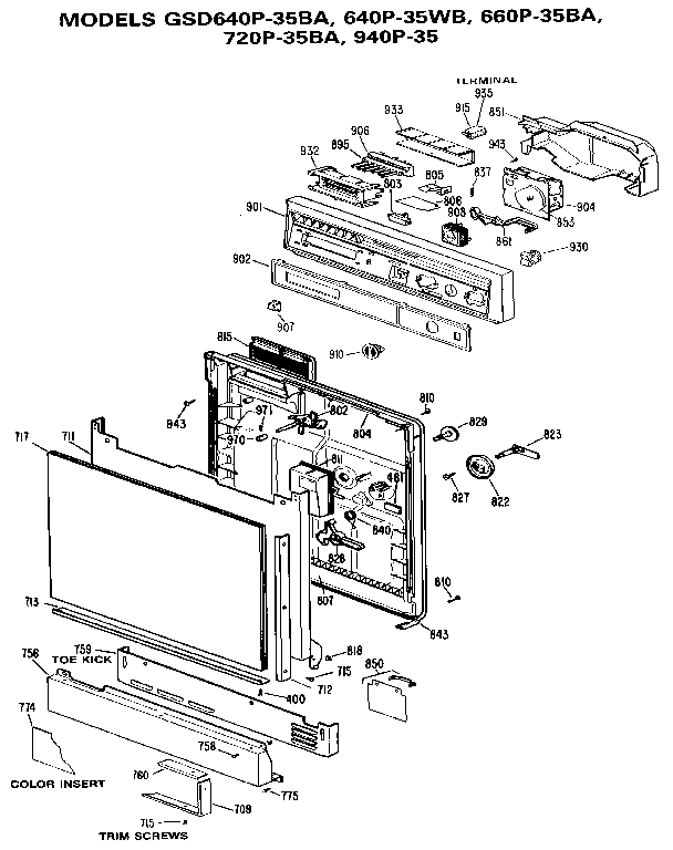 GE GSD640P-35BA control panel and door diagram