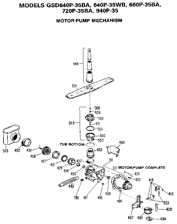 GE GSD640P-35BA motor-pump assembly diagram