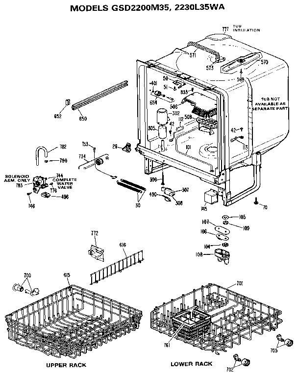 GE GSD2230L35WA tub assembly diagram