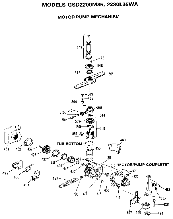 GE GSD2230L35WA motor-pump assembly diagram