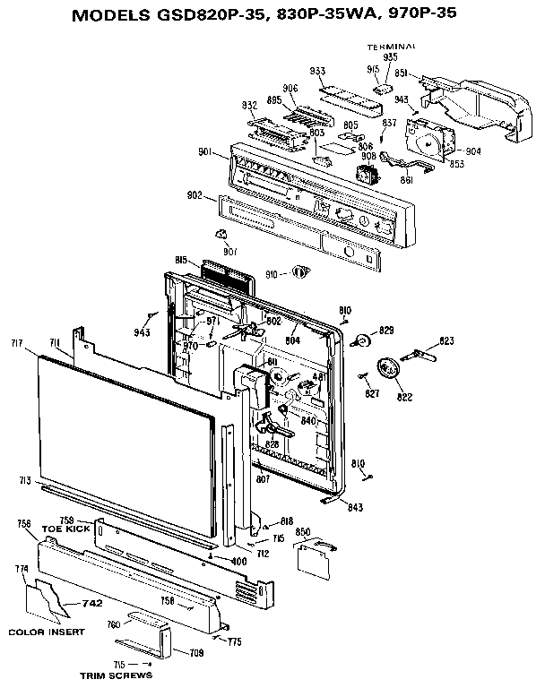 GE GSD820P-35 control panel and door diagram